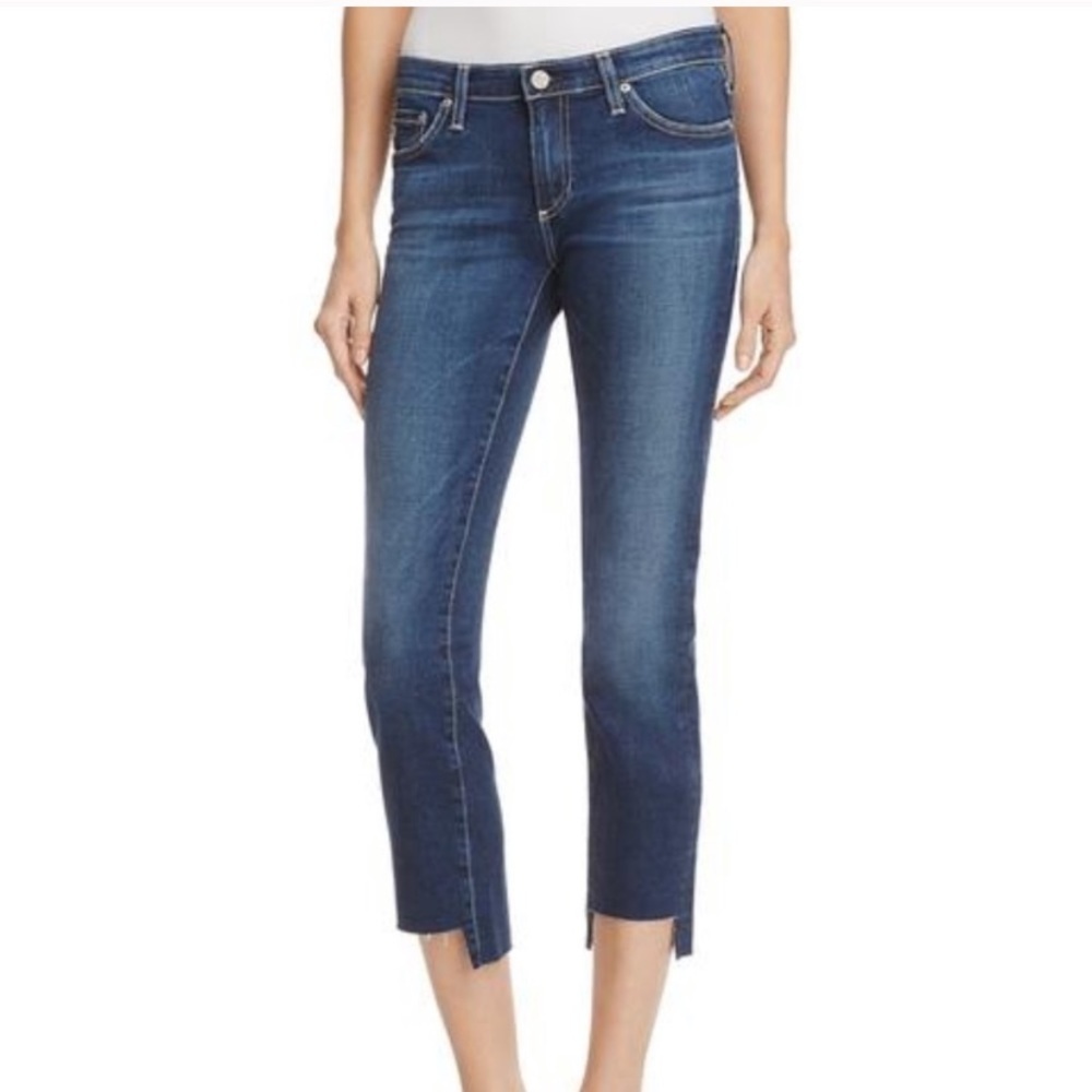 AG Adriano Goldschmied The Stilt Crop Step Hem Cigarette Jeans‎ Blue Denim